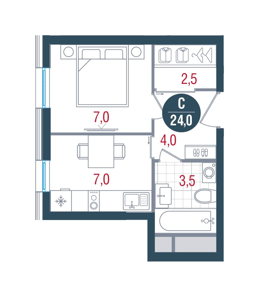 Планировка 24.0 м²