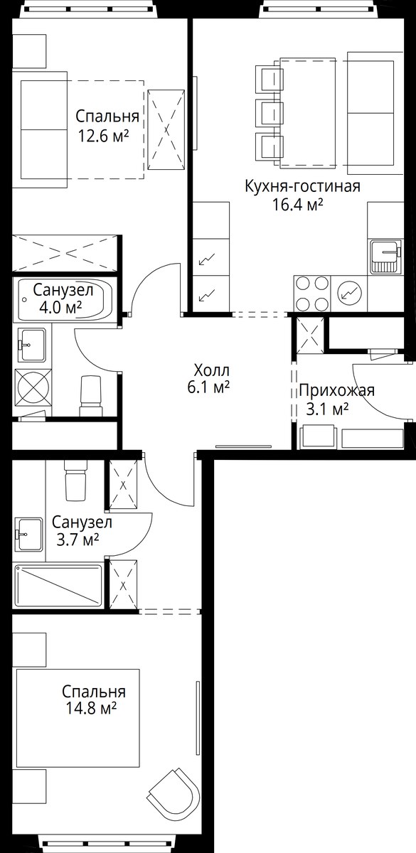 Планировка 60.7 м²