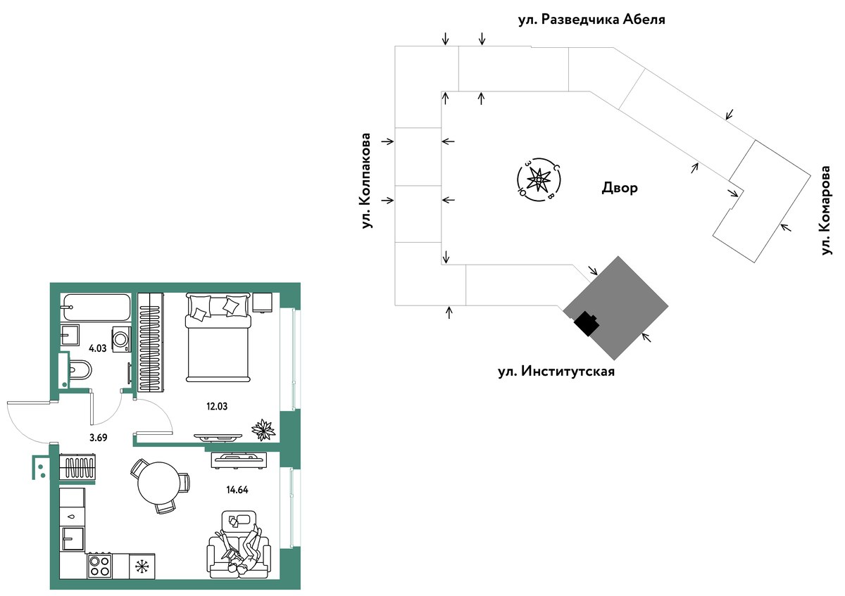 Планировка 34.39 м²