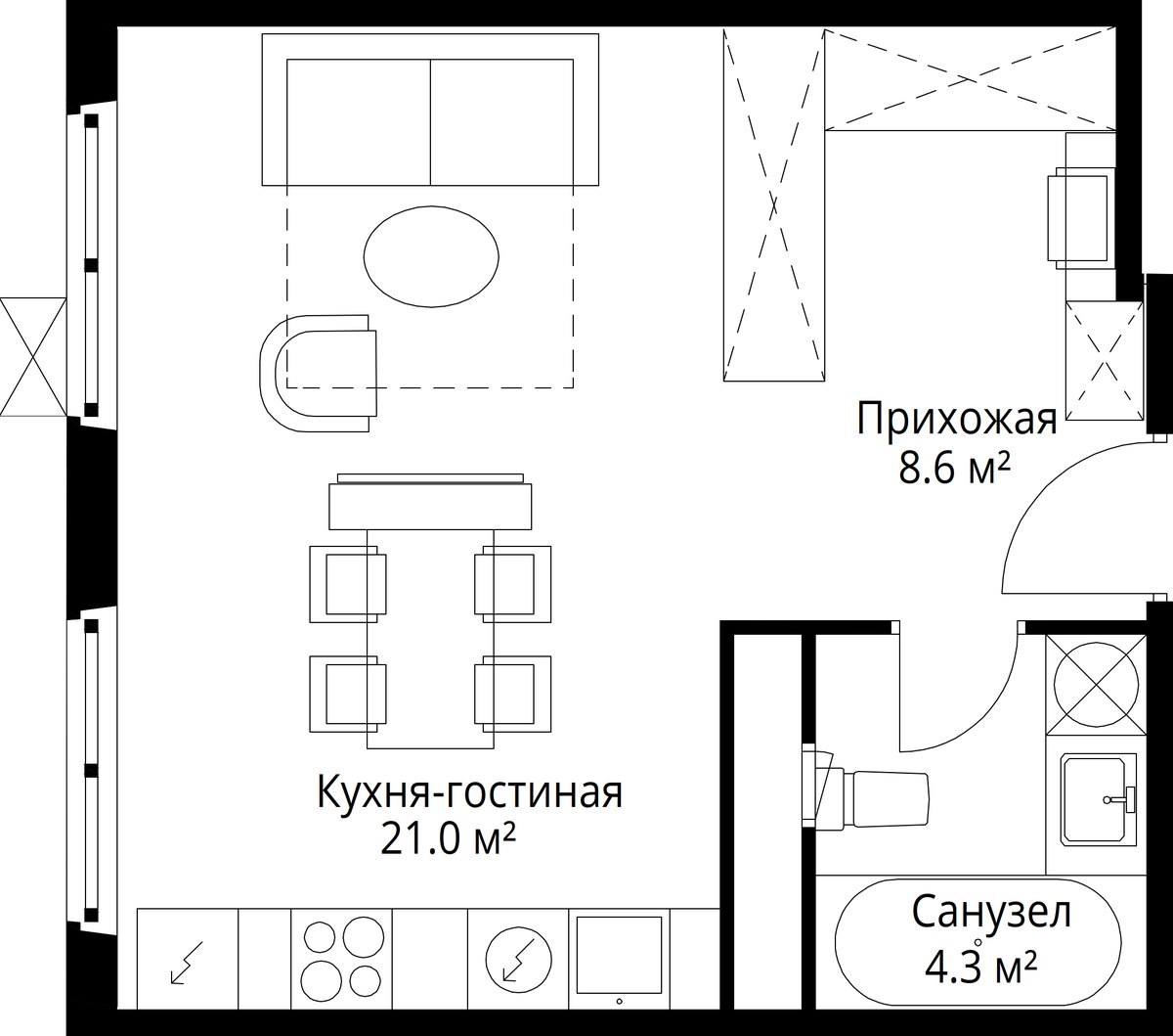 Планировка 33.9 м²