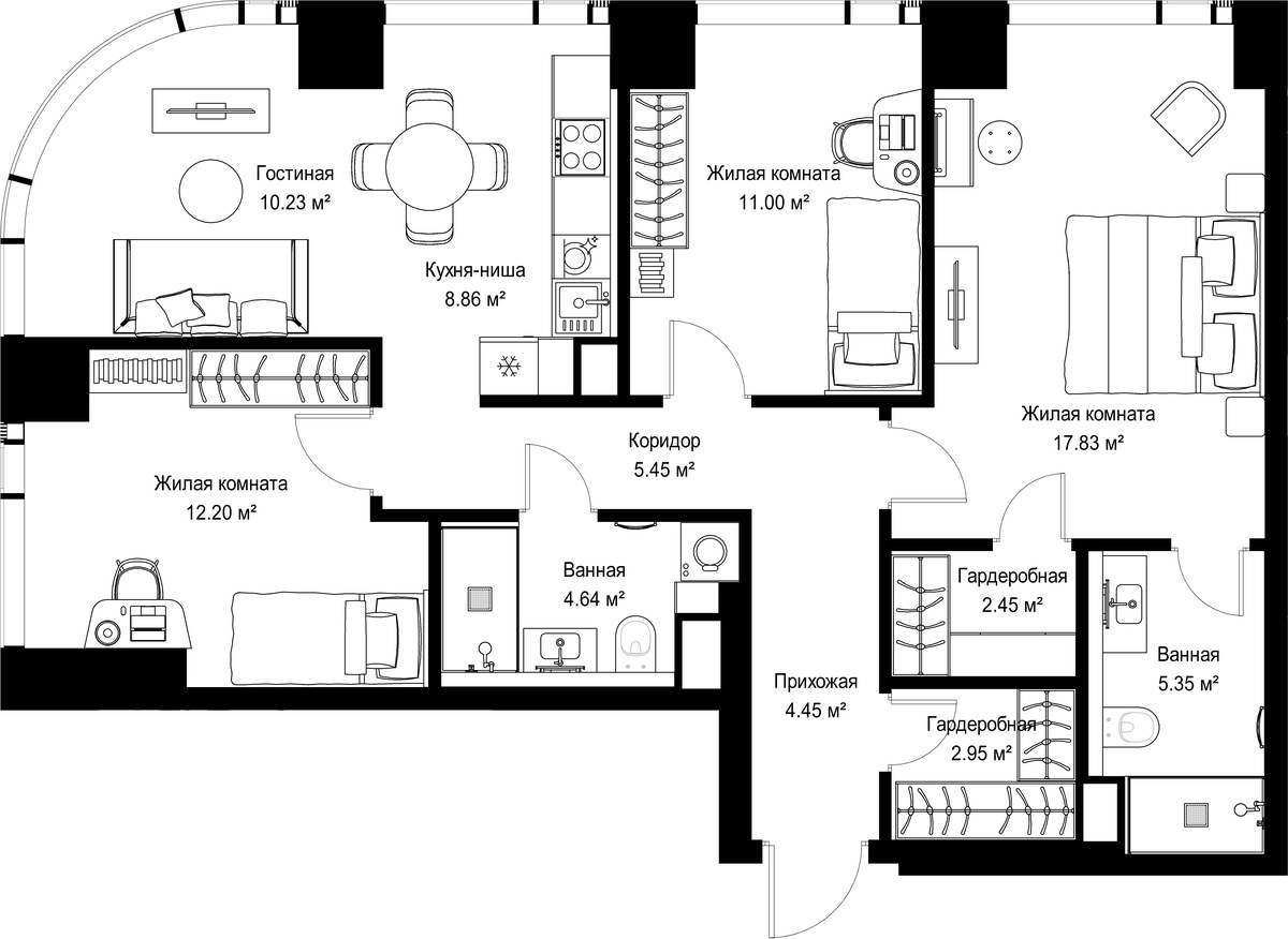 Планировка 85.41 м²