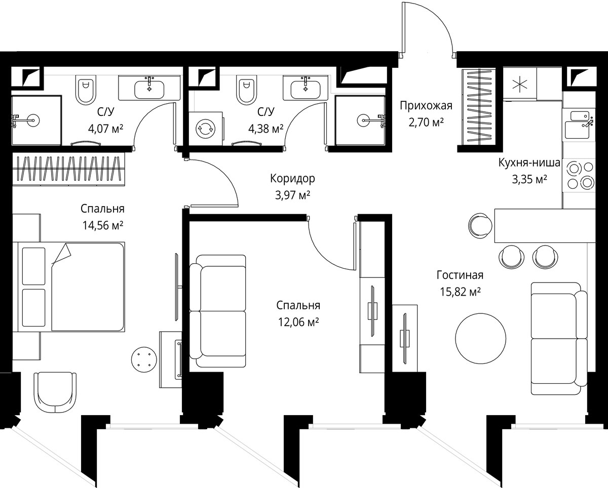 Планировка 60.9 м²