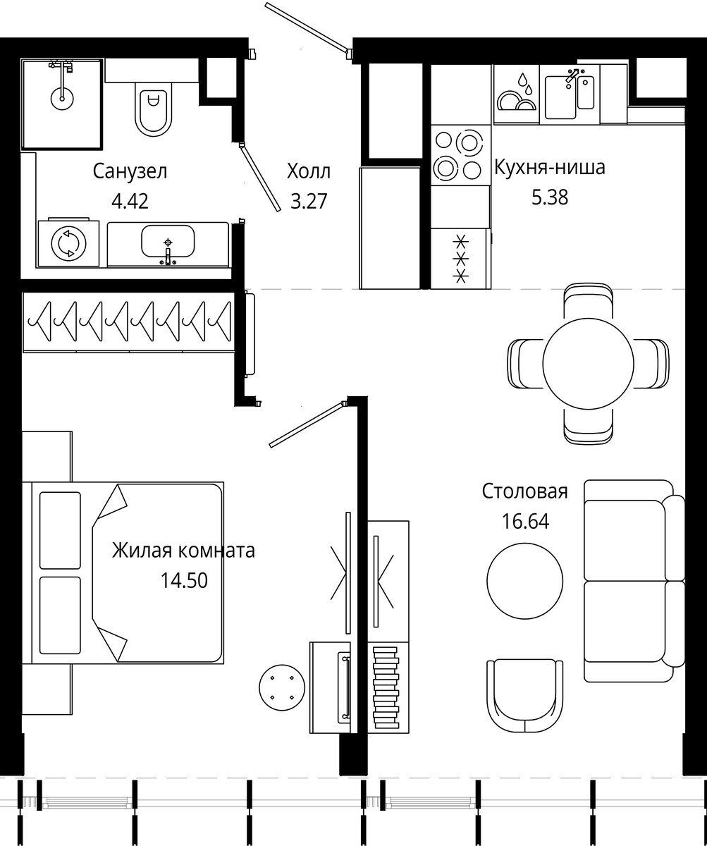 Планировка 44.1 м²