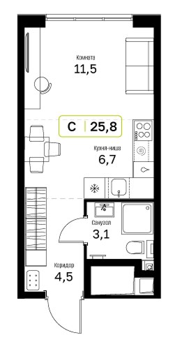 Планировка 26.1 м²