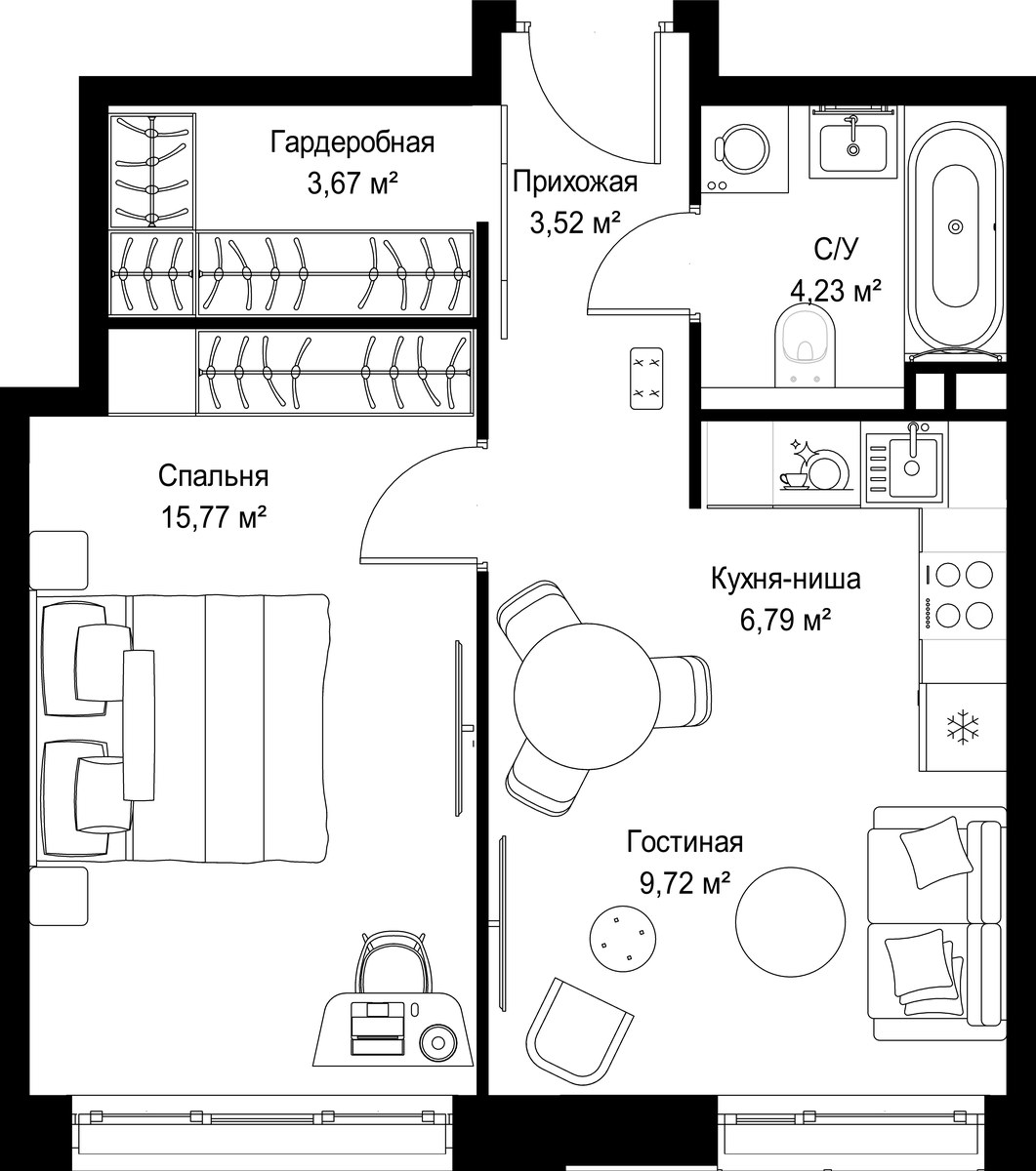 Планировка 43.7 м²