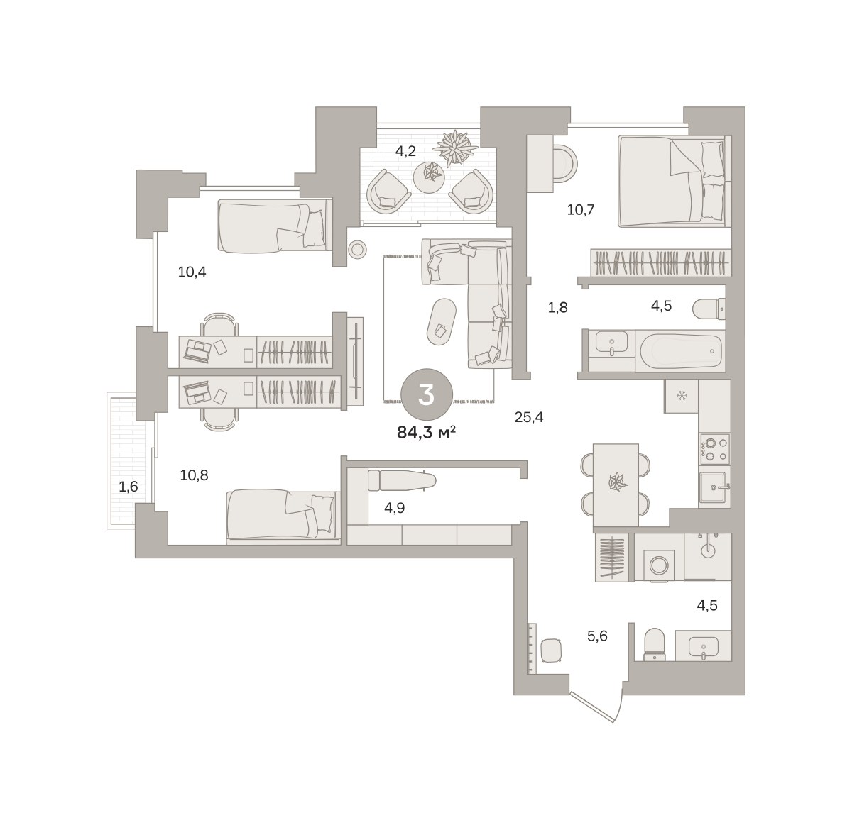 Планировка 84.3 м²