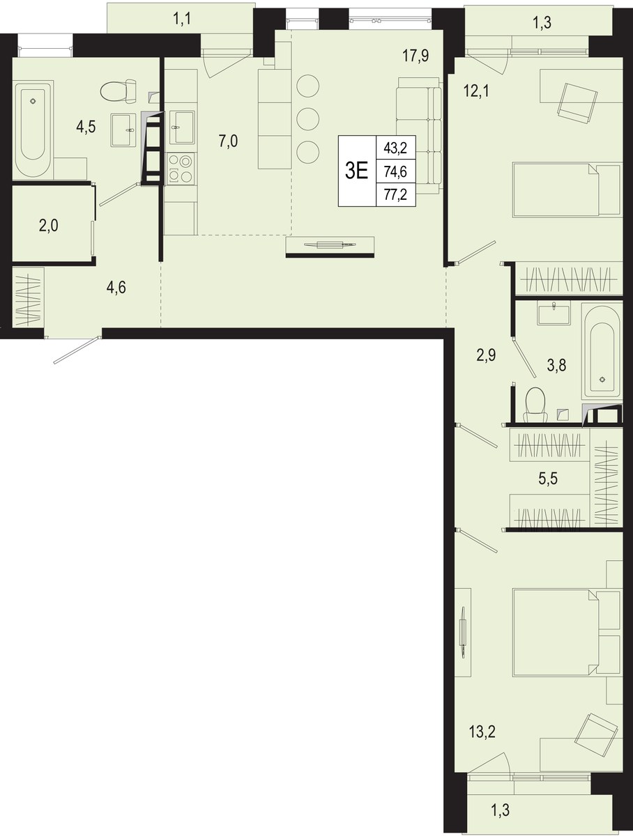 Планировка 74.6 м²