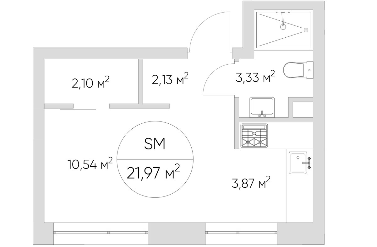 Планировка: 1-комнатная, 21.9 м²