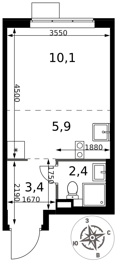 Планировка 21.8 м²