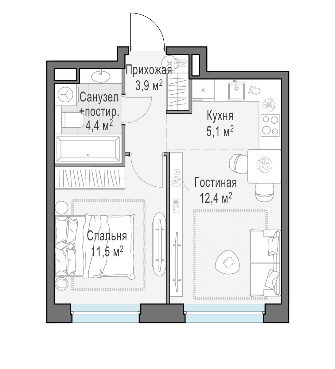 Планировка 37.2 м²