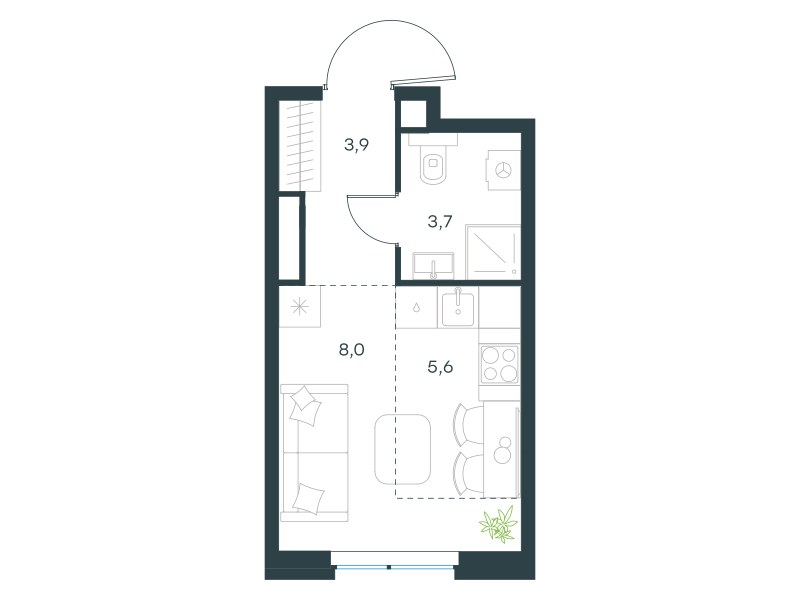 Планировка 21.2 м²