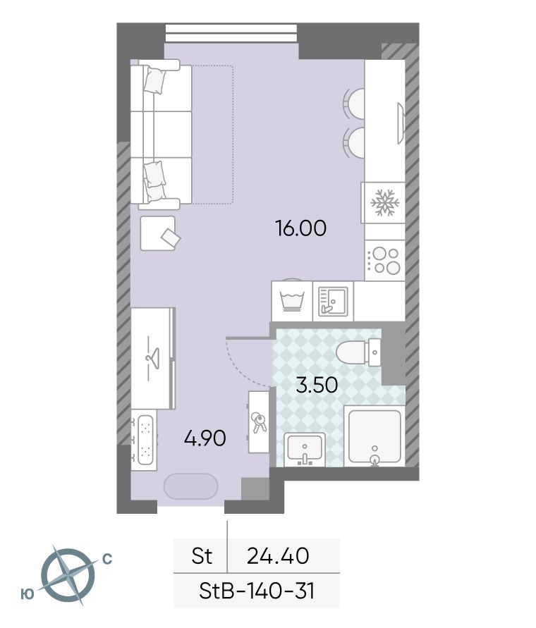 Планировка: Студия, 24.4 м²