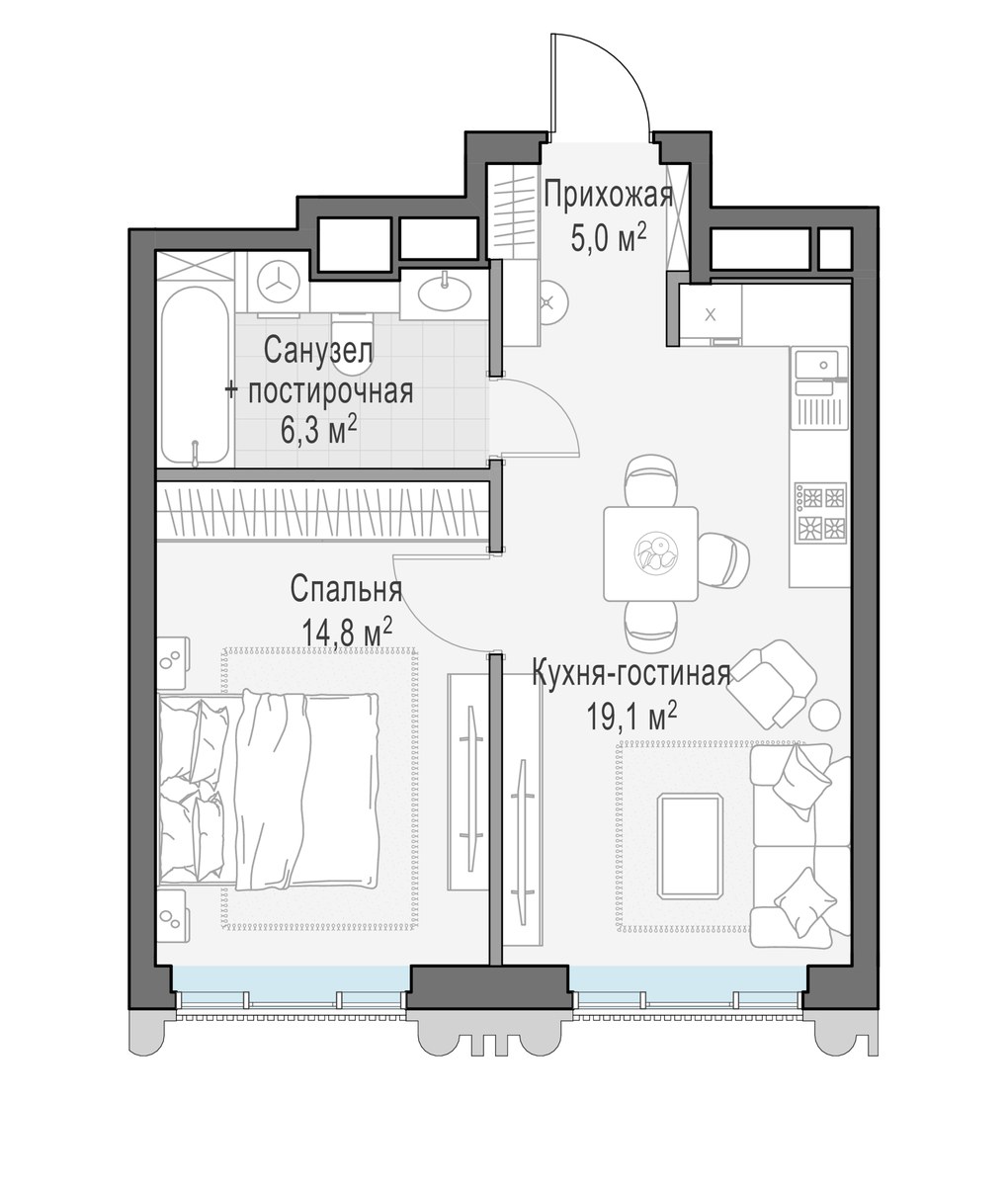 Планировка 44.9 м²