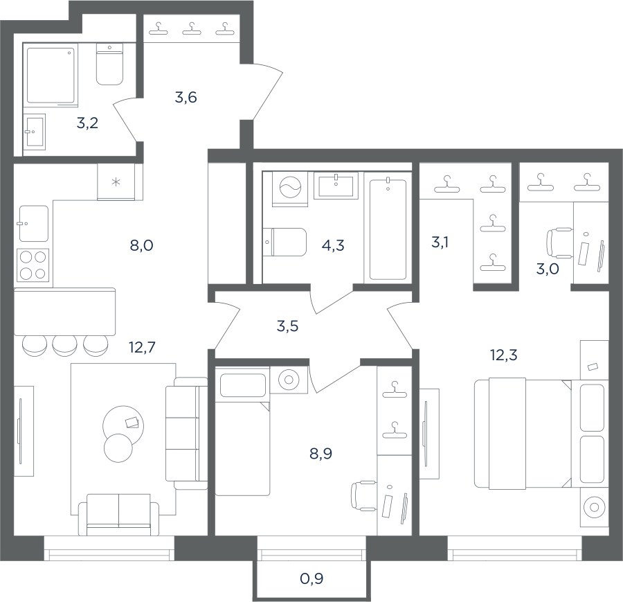Планировка 62.9 м²