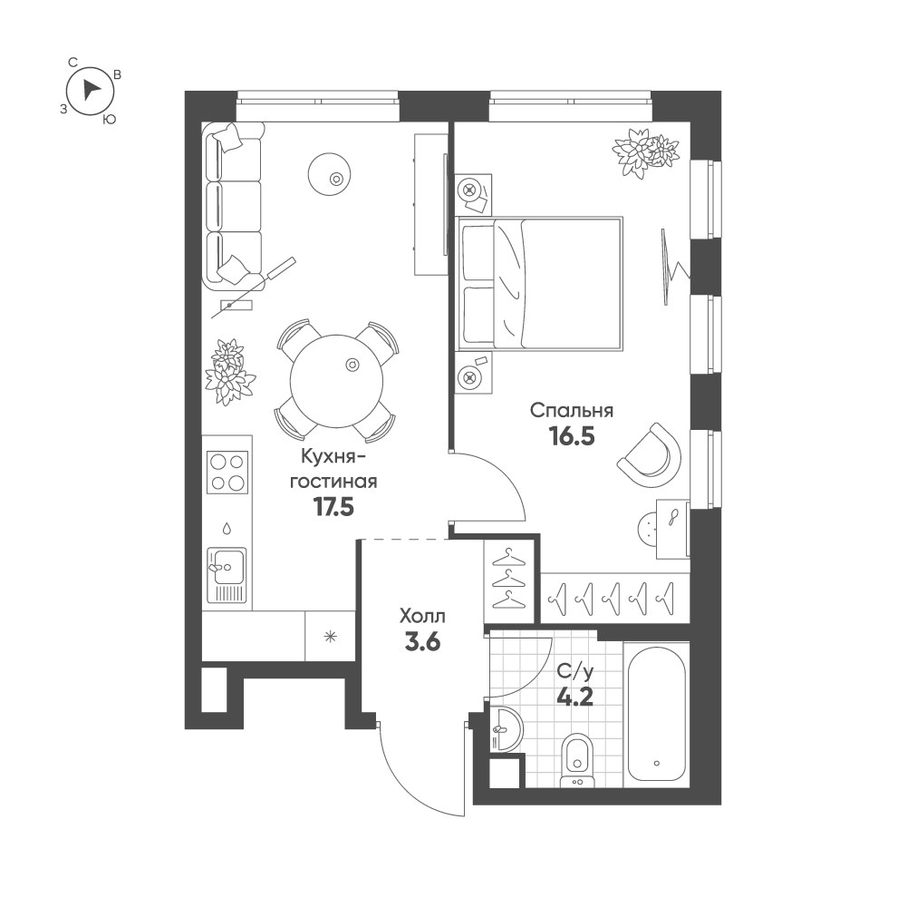 Планировка 41.8 м²