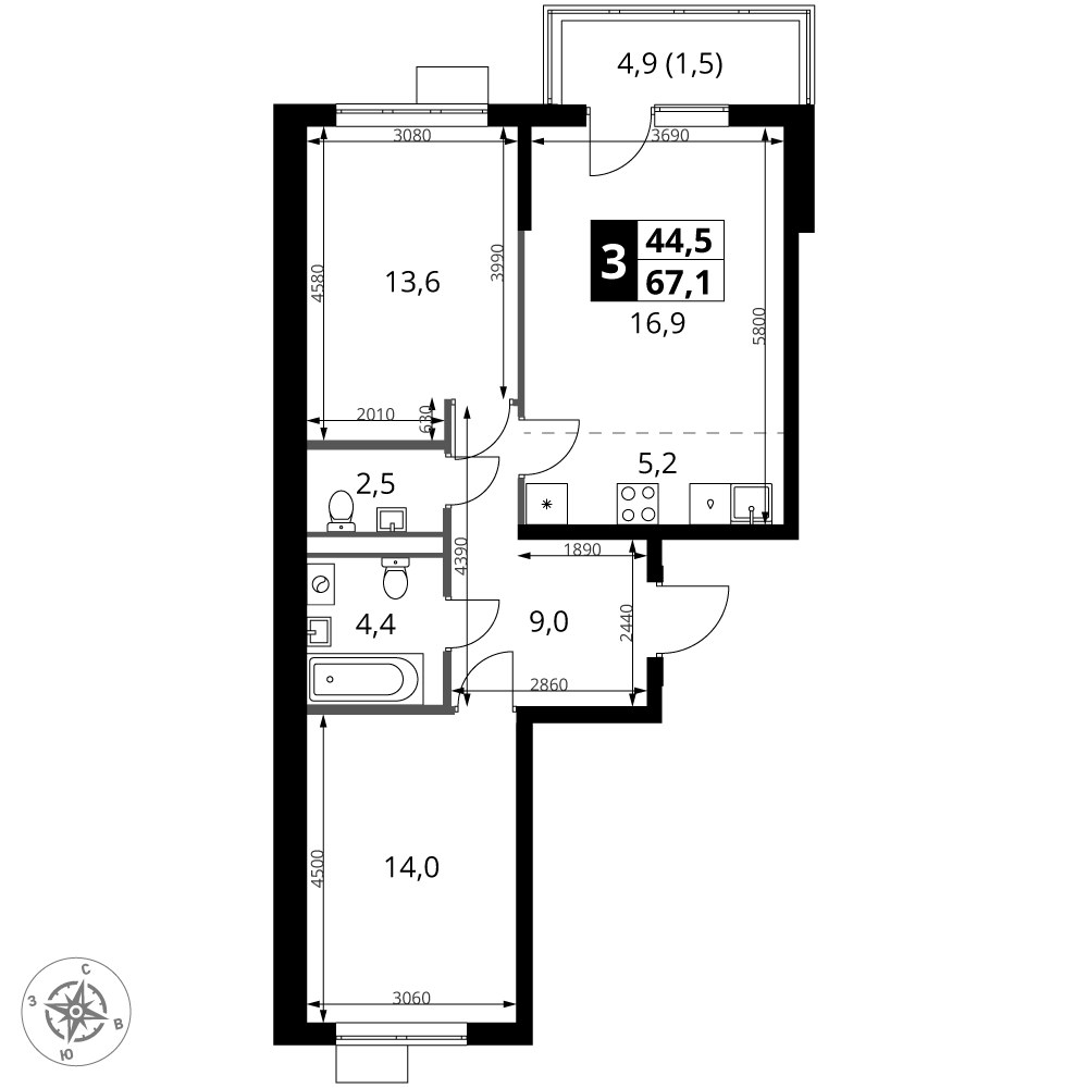 Планировка 67.1 м²