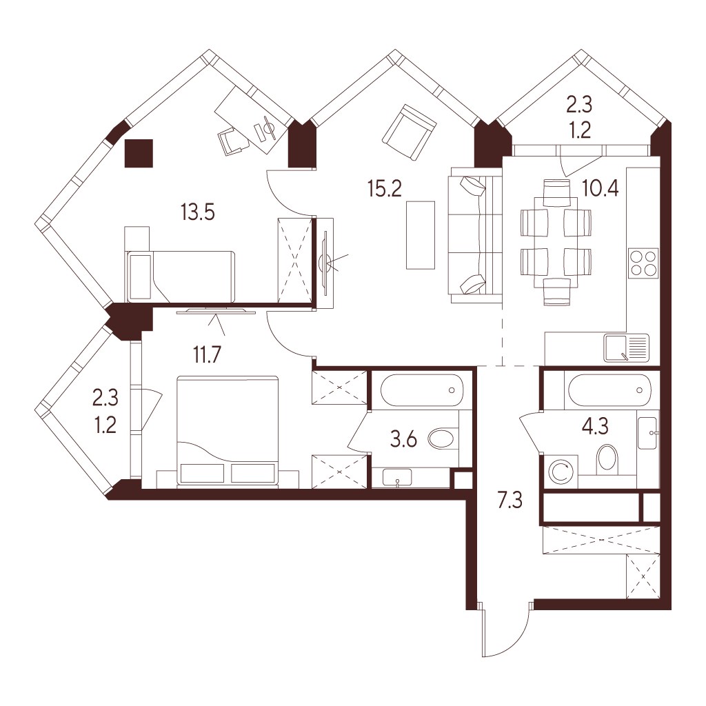 Планировка 68.4 м²