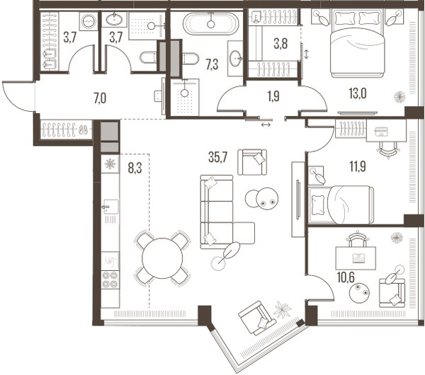 Планировка 106.9 м²