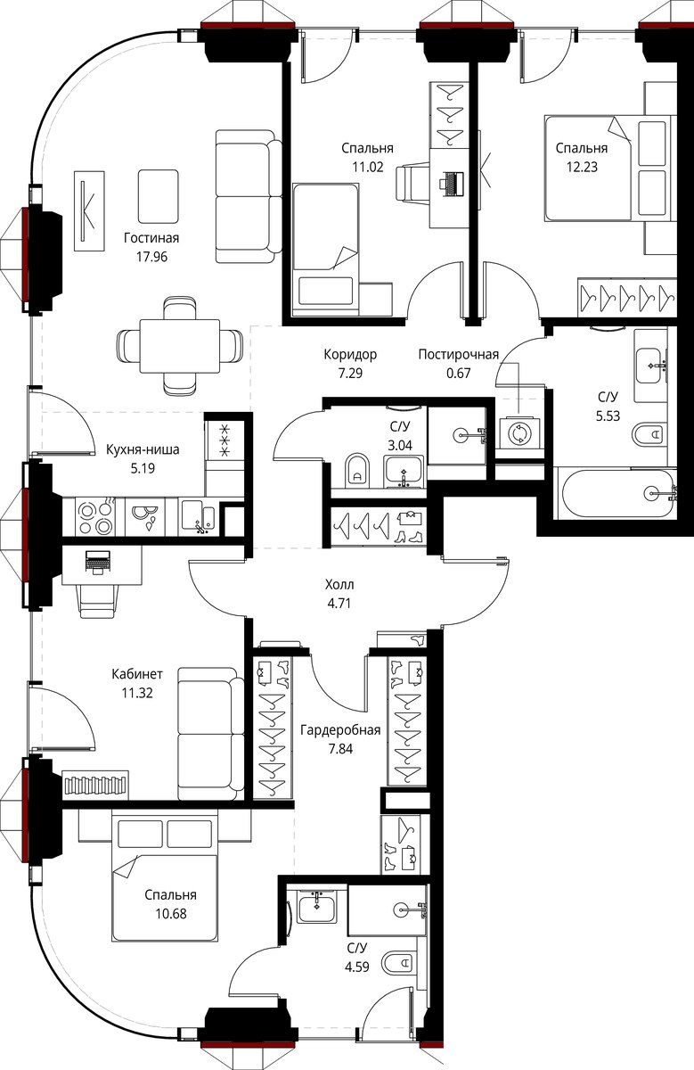 Планировка 102.07 м²