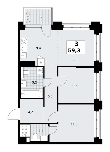 Планировка 59.3 м²
