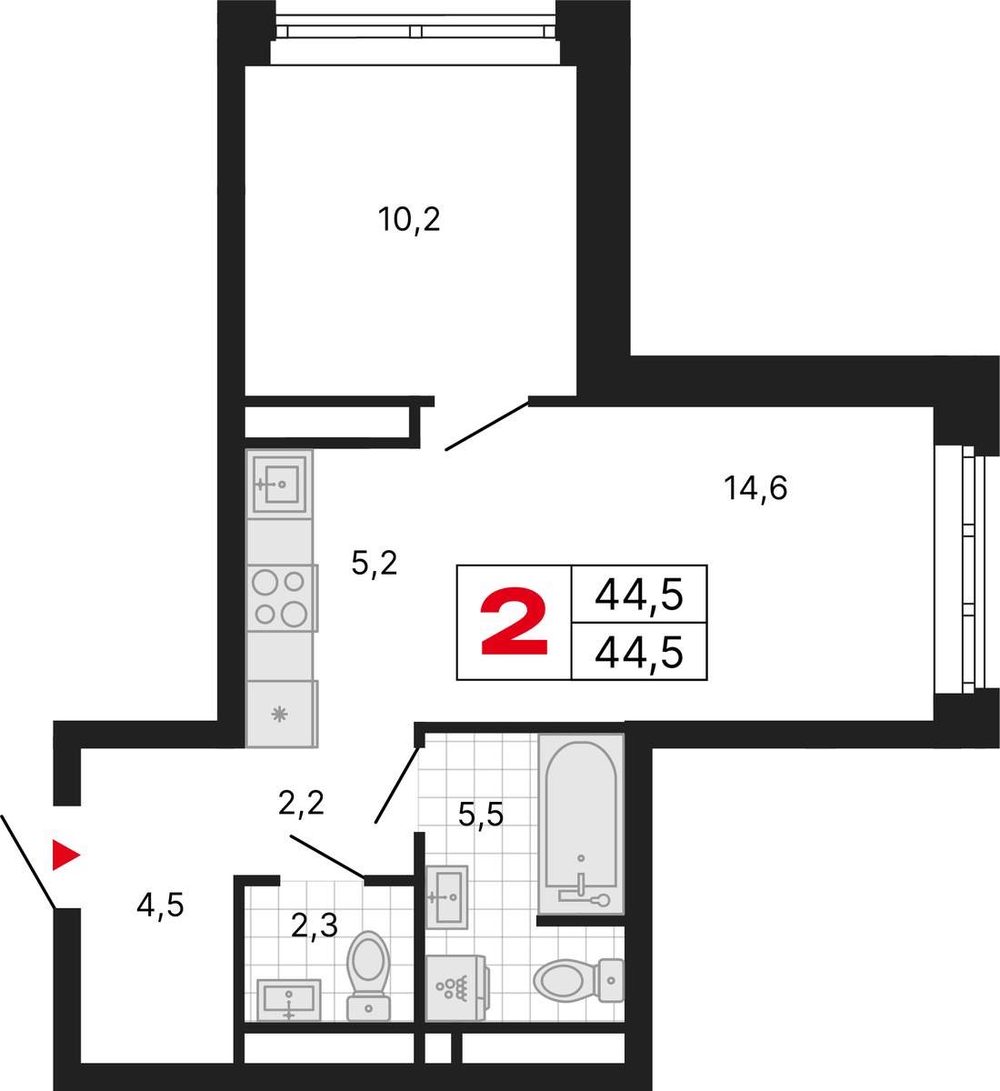 Планировка 44.5 м²