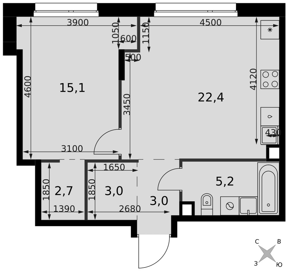 Планировка 51.4 м²