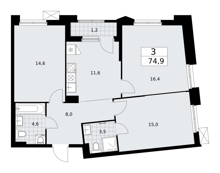 Планировка 74.9 м²