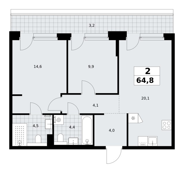Планировка 64.8 м²