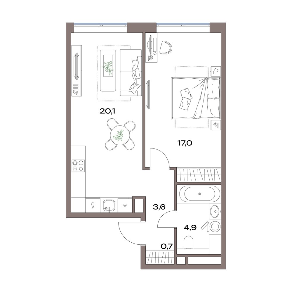Планировка 46.9 м²