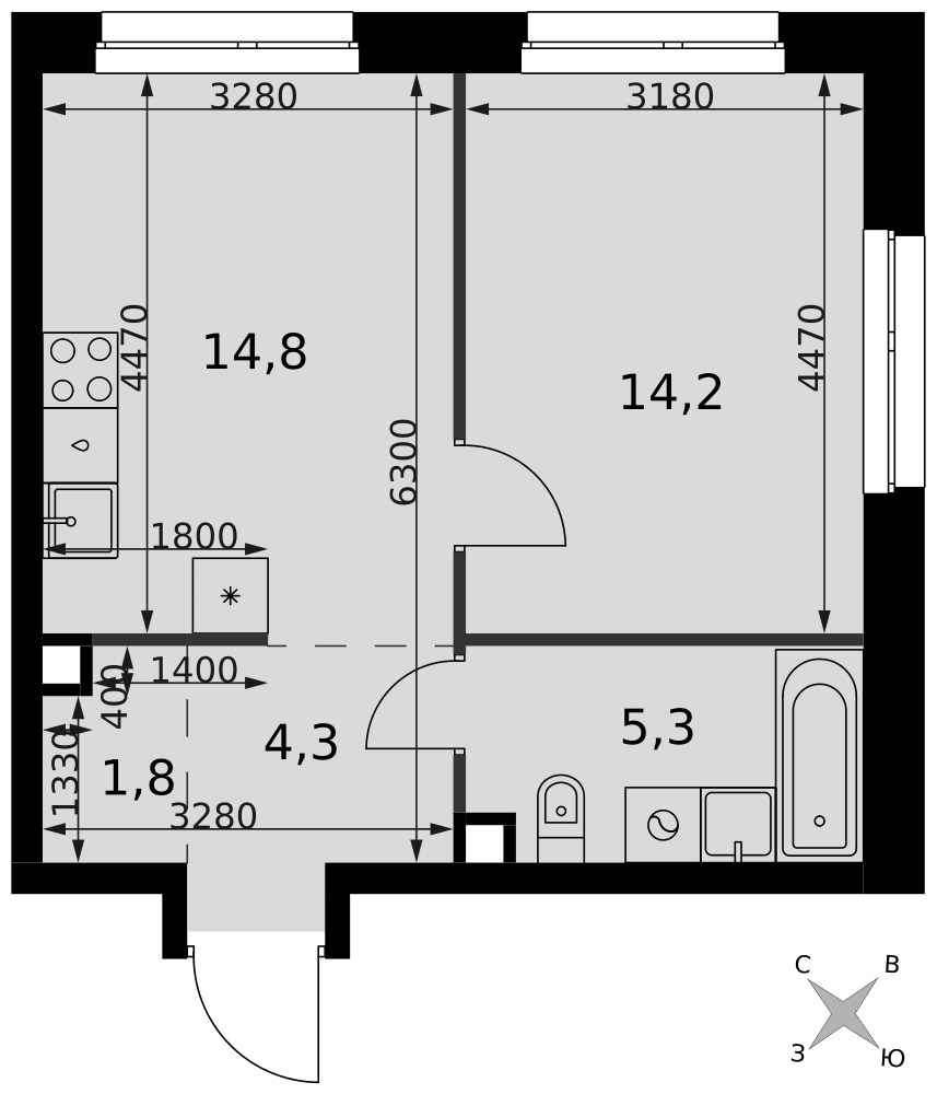 Планировка 40.4 м²