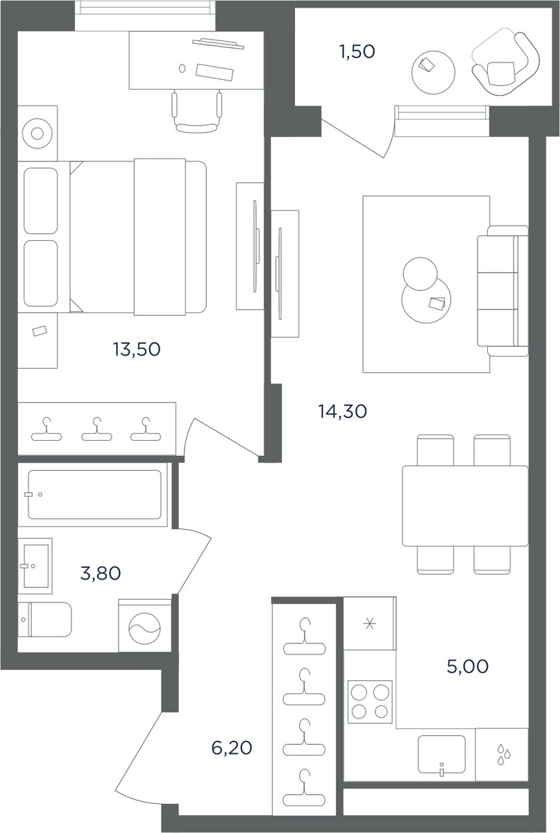 Планировка 42.9 м²