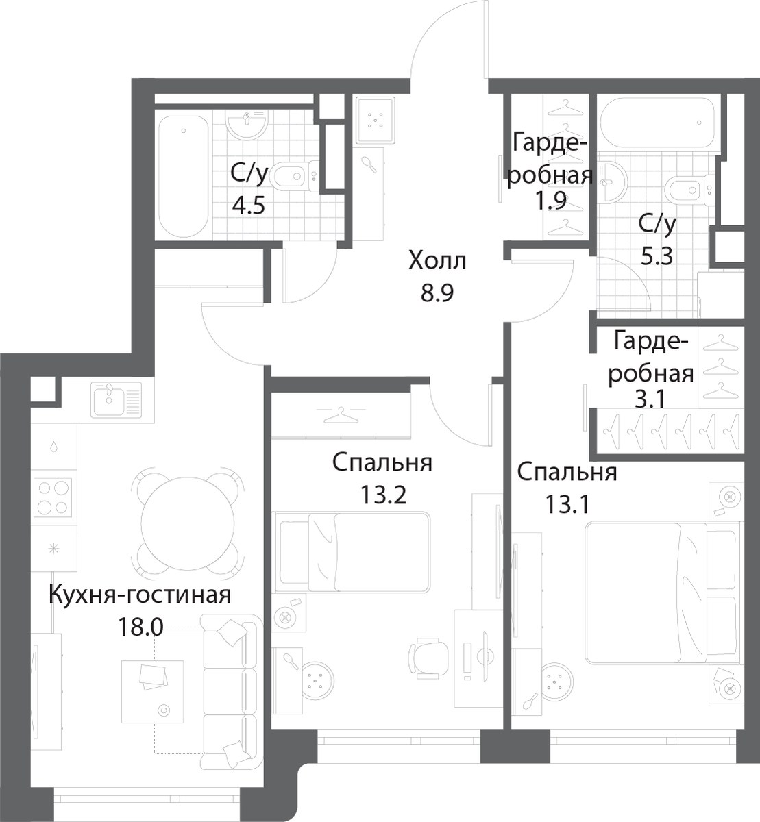 Планировка 68.1 м²