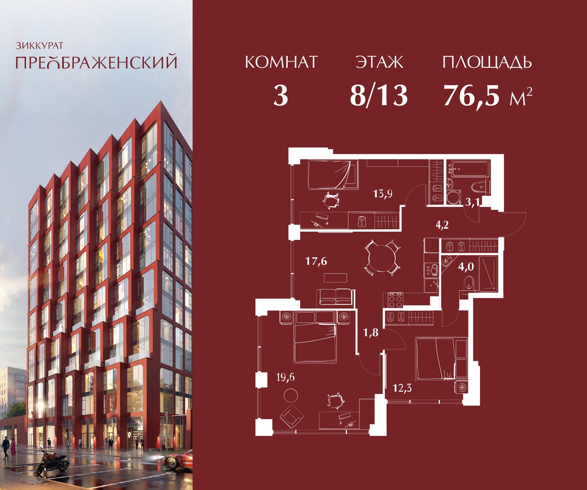 Планировка 76.5 м²