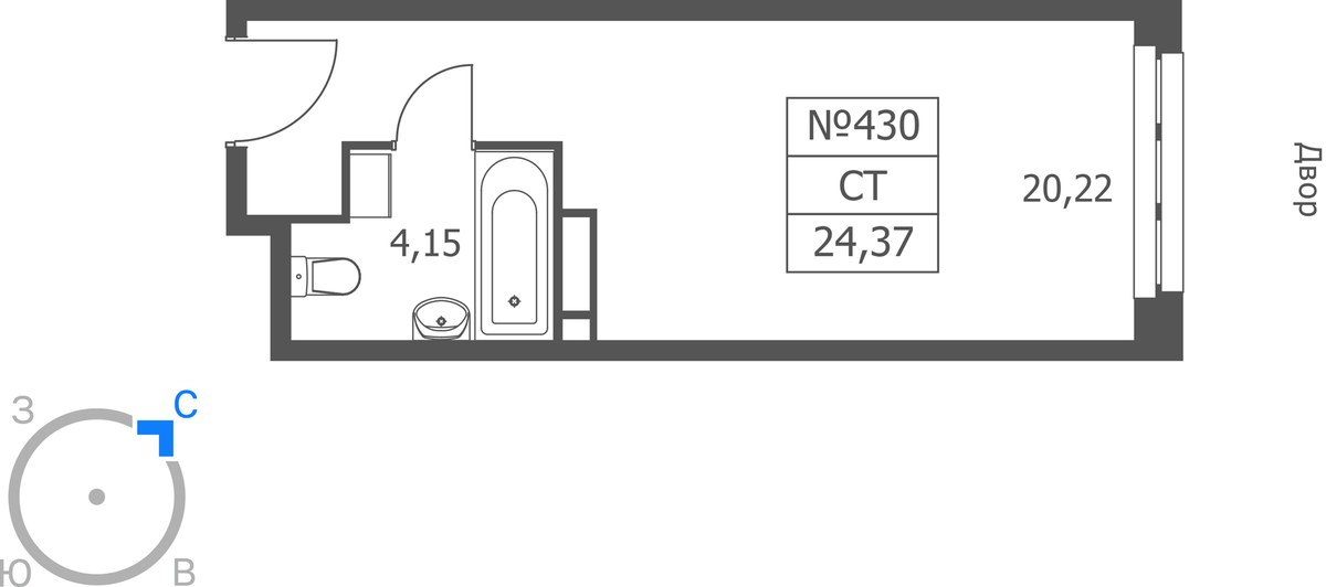 Планировка: Студия, 24.37 м²