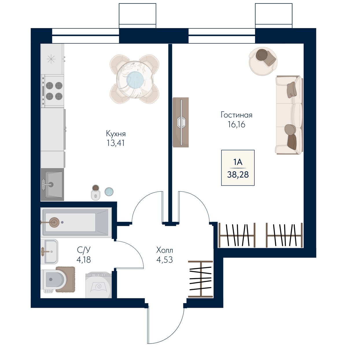 Планировка 38.28 м²