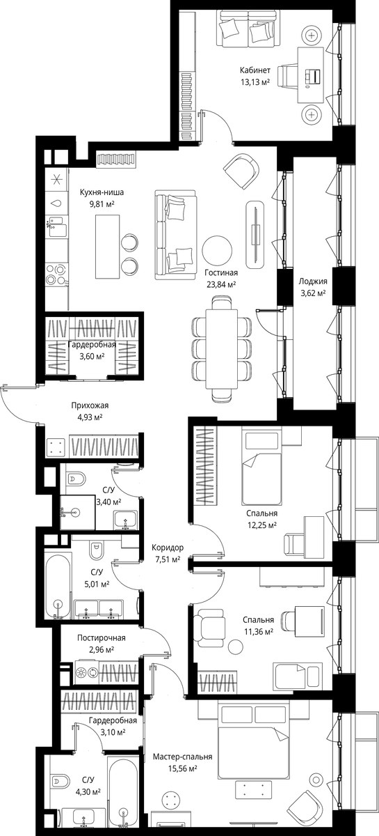 Планировка 124.38 м²
