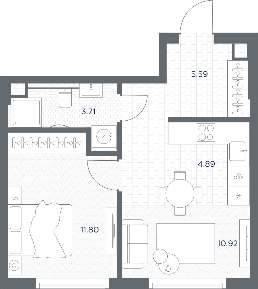 Планировка 36.91 м²