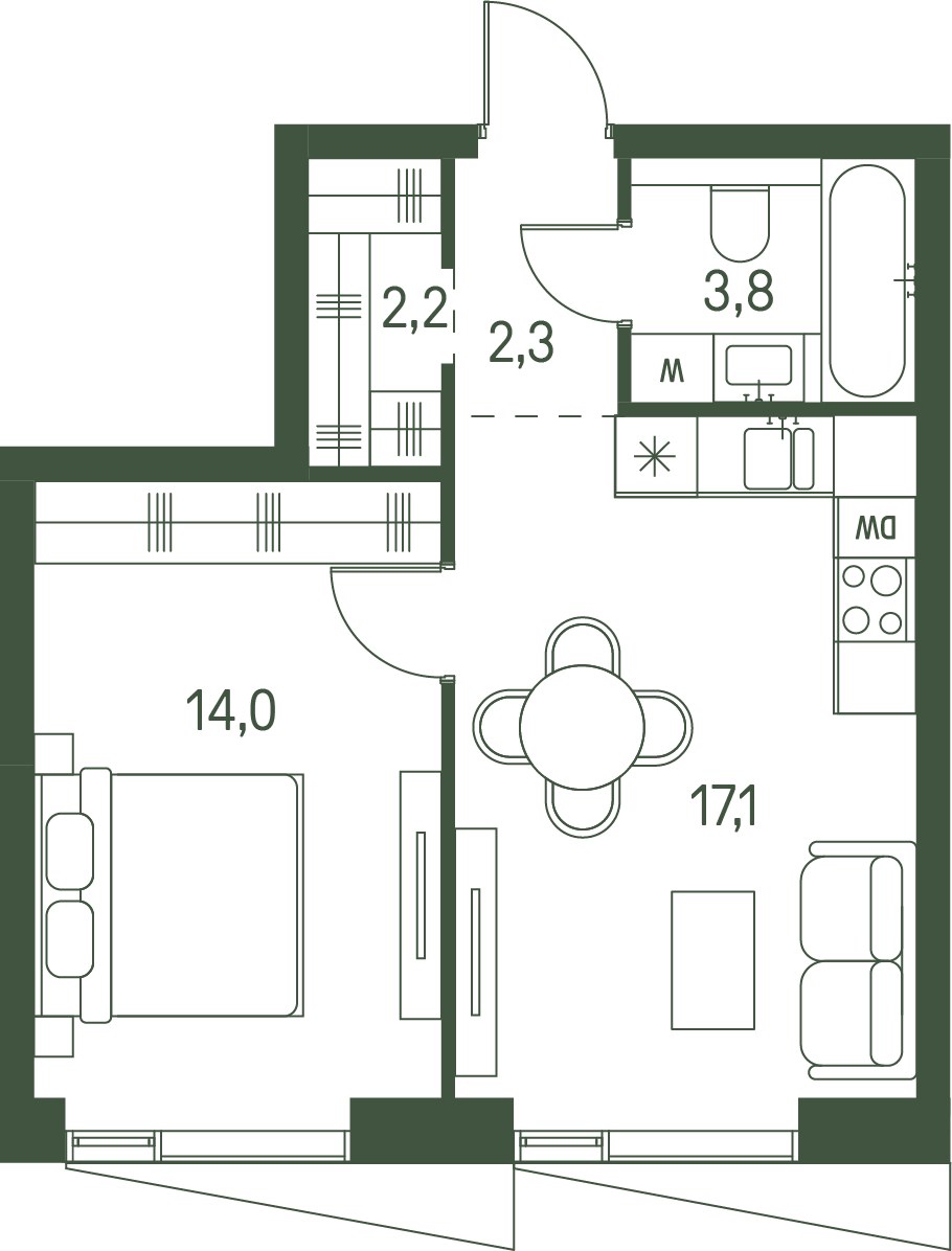 Планировка 39.4 м²