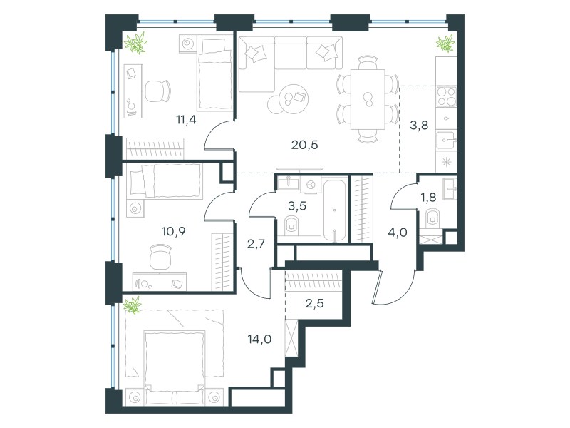 Планировка 75.1 м²