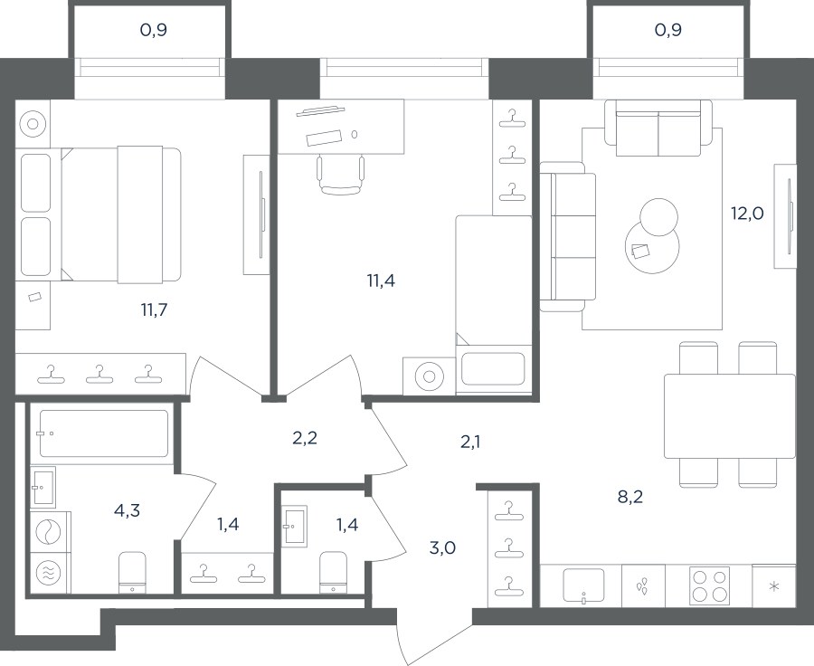 Планировка 58.3 м²