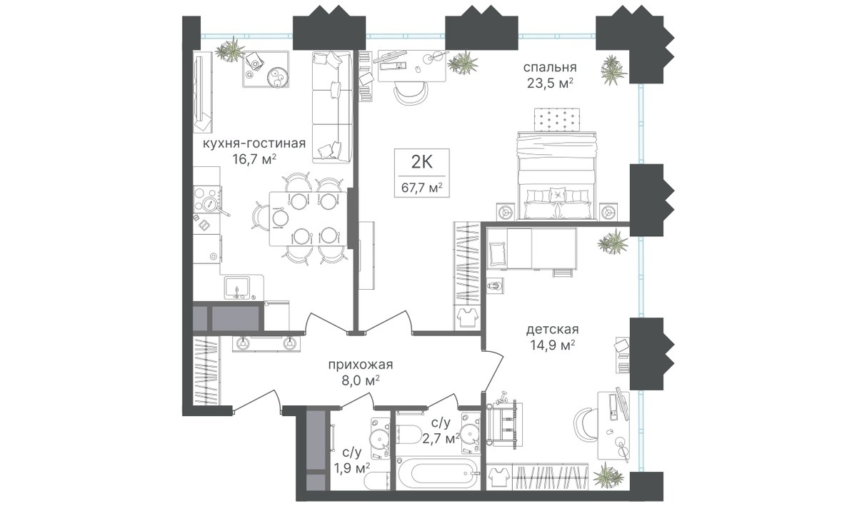 Планировка 67.4 м²