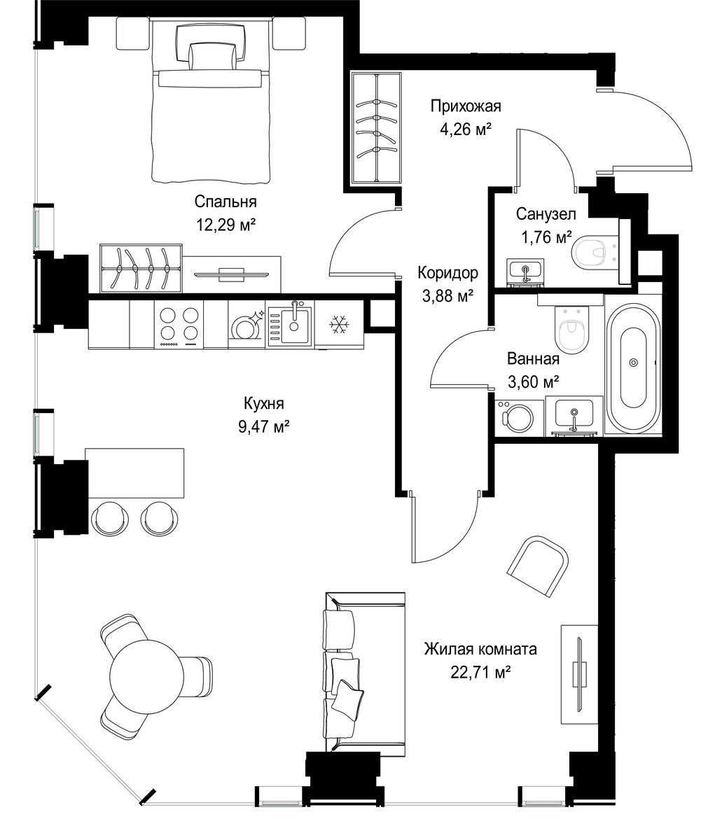 Планировка 57.97 м²