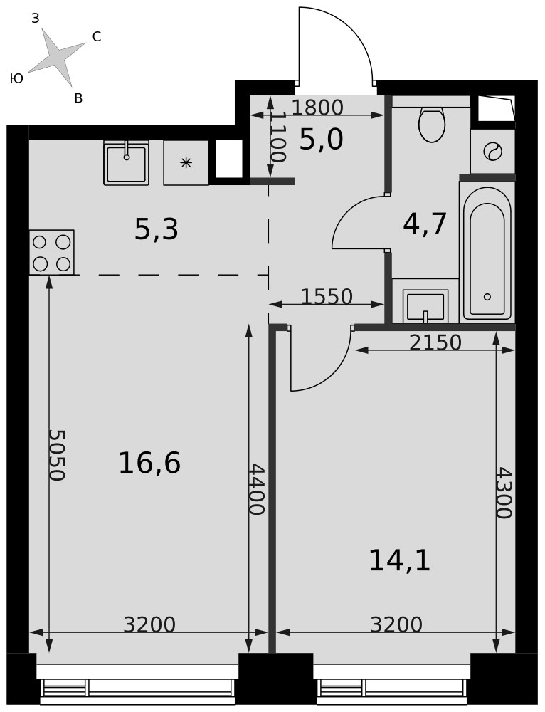 Планировка 45.7 м²