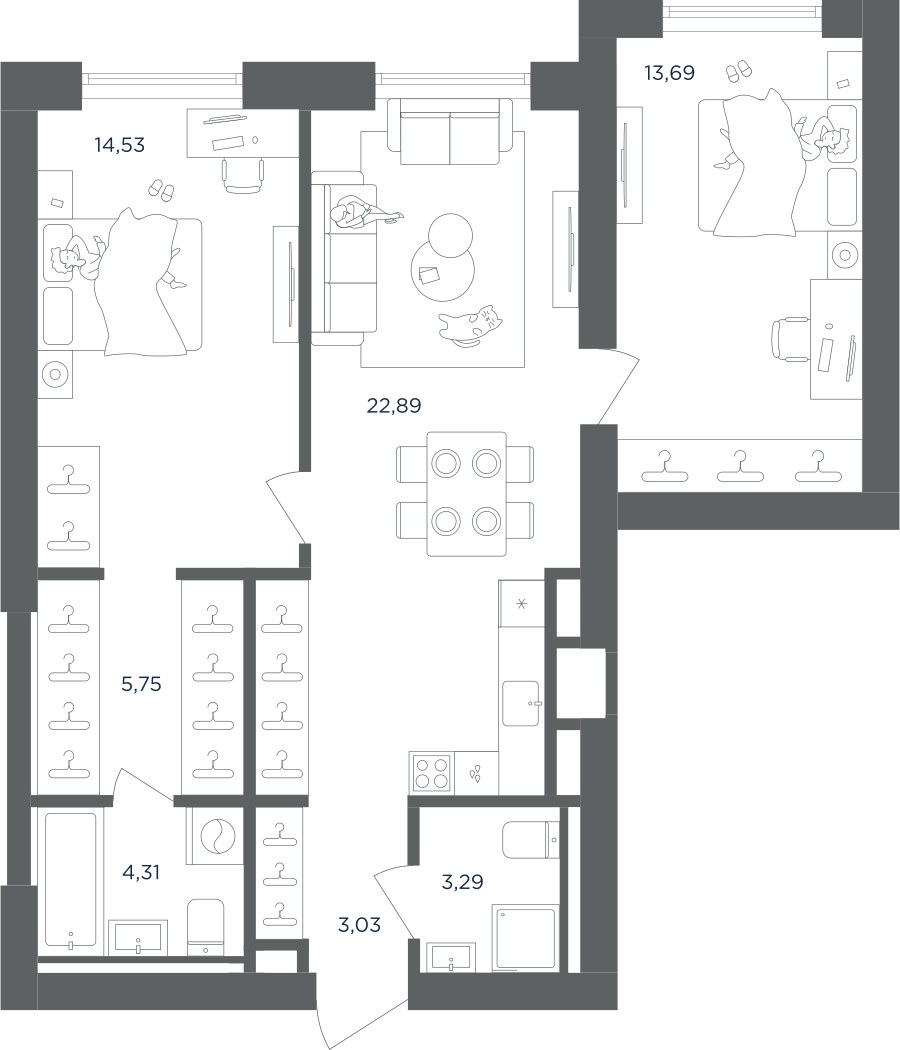 Планировка 67.49 м²