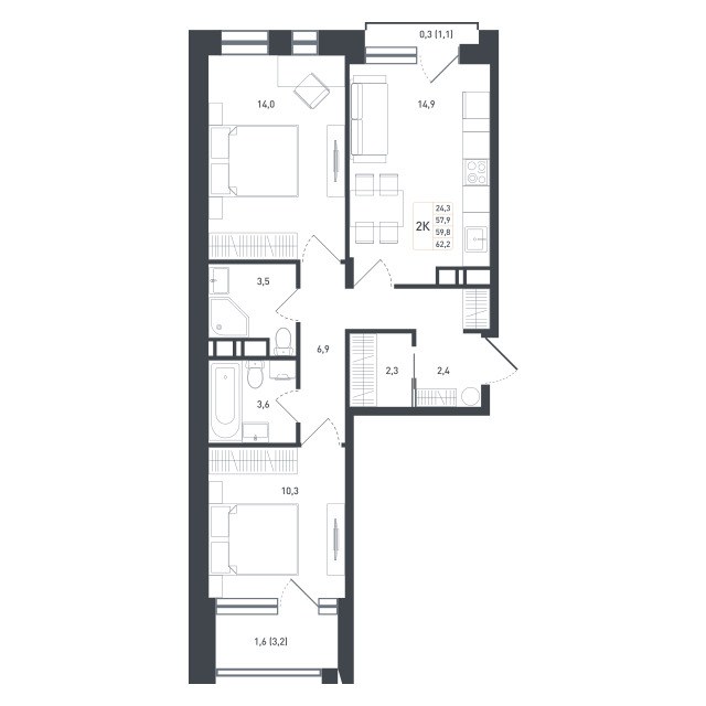 Планировка 63.1 м²