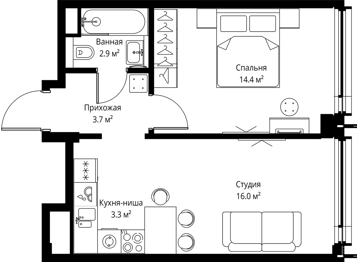 Планировка: 1-комнатная, 40.3 м²
