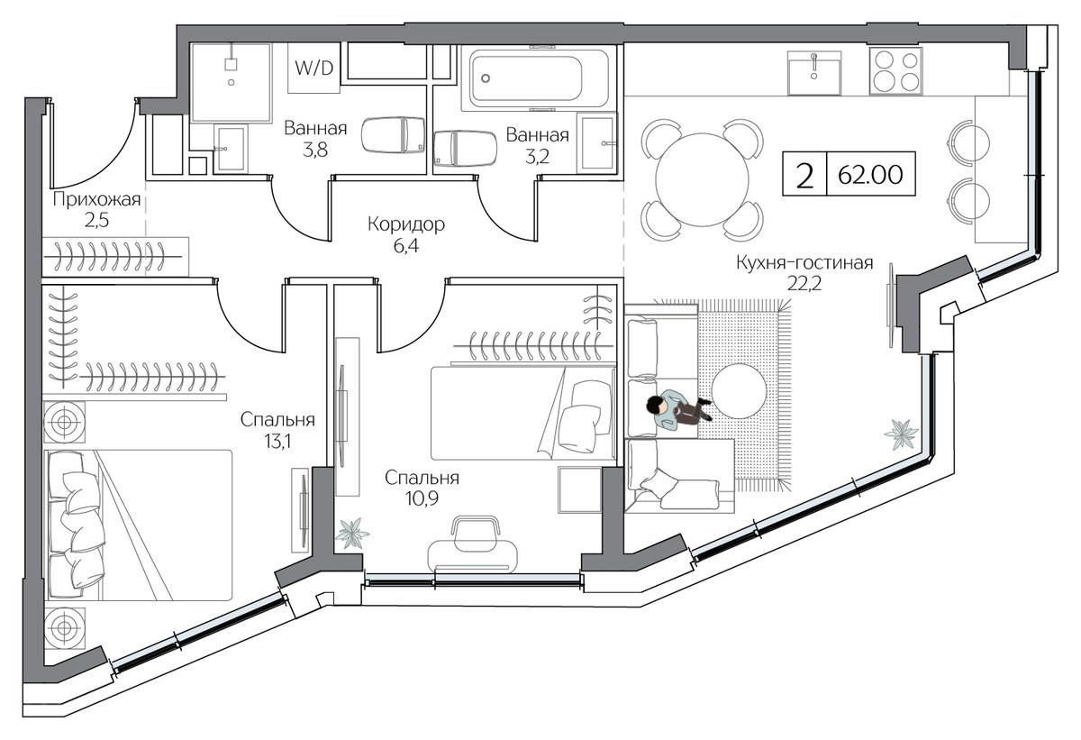 Планировка 62.0 м²