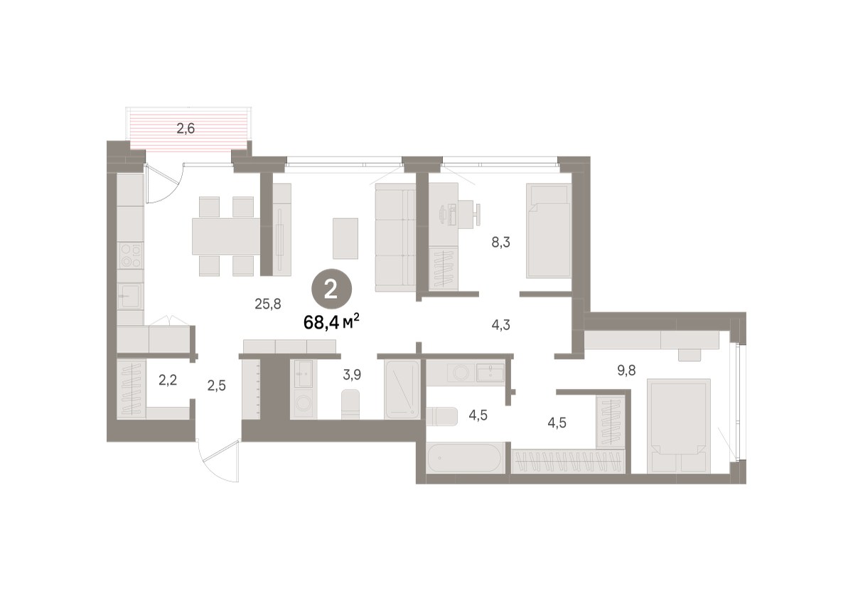 Планировка 68.4 м²