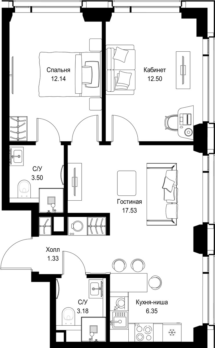 Планировка 56.53 м²