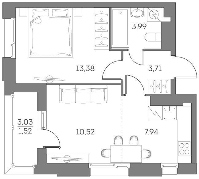 Планировка 41.06 м²